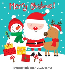 Cute Santa and Friends Happy Together