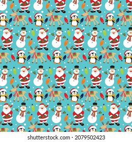 Cute santa and friends pattern for christmas card, gift wrap design