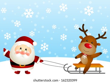 Cute Santa with funny deer