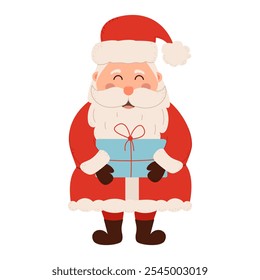 Lindo Santa con regalos en sus manos. Navidades Personaje de Santa Claus aislado sobre fondo blanco. Perfecto para tarjetas de felicitación, invitaciones, volantes.