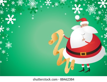 Cute Santa with Gifts on Green Background