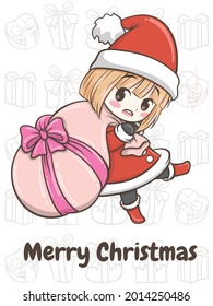 cute Santa girl Christmas greeting illustration