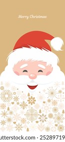 Cute santa grandfather illustration in christmas concept with snowflakes, tree and gift box. All in group and separate layers. Vector.