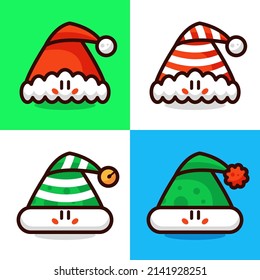 Cute santa hat cartoon vector icon illustration set