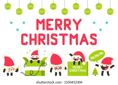 Cute Santa hat characters vector cartoon set isolated on a white background.