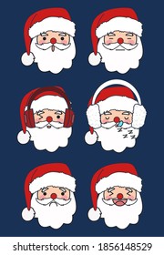 Cute Santa Head Collection. Merry Christmas Santa Face Expression