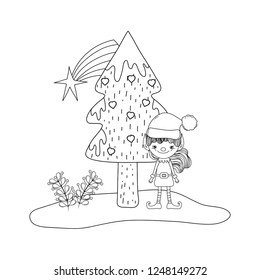 cute santa helper with pine tree