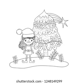 cute santa helper with pine tree