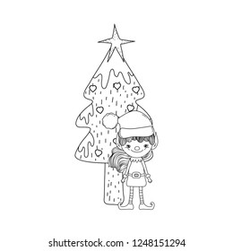 cute santa helper with pine tree