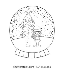 cute santa helper with pine tree