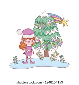 cute santa helper with pine tree