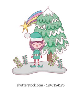 cute santa helper with pine tree