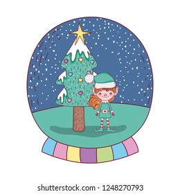 cute santa helper with pine tree