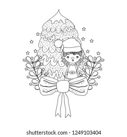 cute santa helper with pine tree