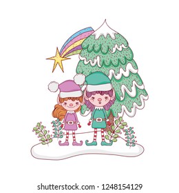 cute santa helpers couple in the snowscape