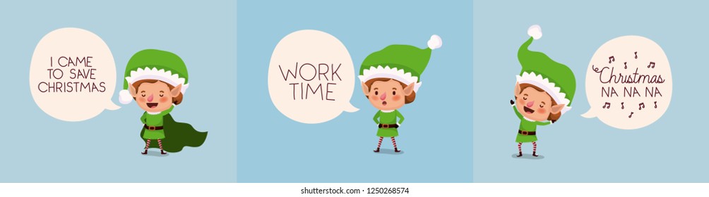 Cute Santa Helpers Speech Bubbles Vector De Stock Libre De Regalías 1250268574 Shutterstock 4219