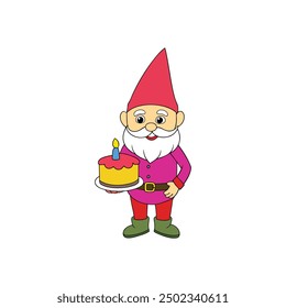 Cute Santa holding a birthday cake in a cartoon style vector illustration on white background.