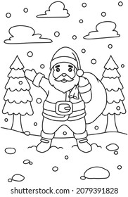 Cute santa holding gift coloring book illustration vector the Concept of Isolated Technology. Flat Cartoon Style Suitable for Landing Web Pages, Banners, Flyers, Stickers, Cards