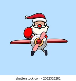 cute santa on a plane vector design