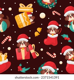 Cute Santa Paws Seamless Background