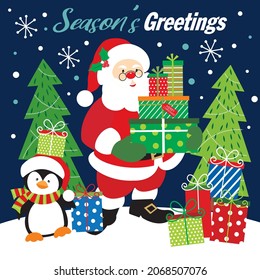 Cute santa and penguin for christmas card, gift or box design
