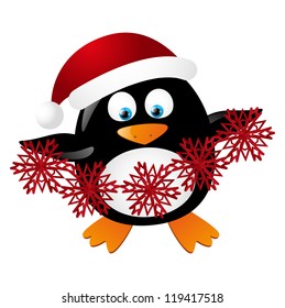 Cute Santa penguin isolated on white