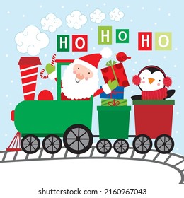 Cute Santa y Pingüino en tren