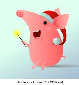 cute santa pig as a new year card