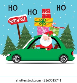 Cute Santa with presents in car