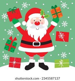 Cute Santa with presents vector art