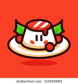 Cute santa pudding cartoon vector icon illustration 