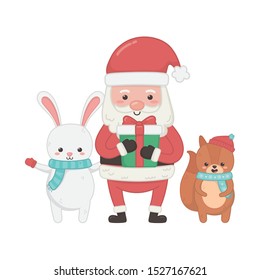 cute santa rabbit and squirrel with gift merry christmas vector illustration