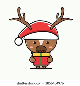 cute santa reindeer brings a present