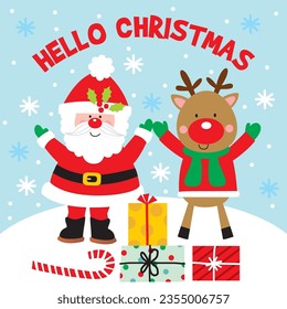 Cute Santa and Reindeer cartoon vector image