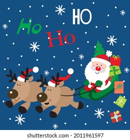 Cute santa and reindeer for christmas card, gift bag or box design