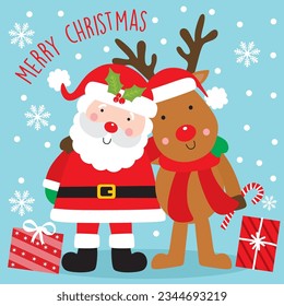 Cute Santa and Cute Reindeer vector art