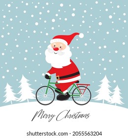 Cute santa montando bicicleta para tarjeta de navidad, bolsa de regalo o diseño de caja