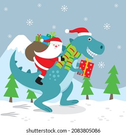 el lindo santa monta un dinosaurio