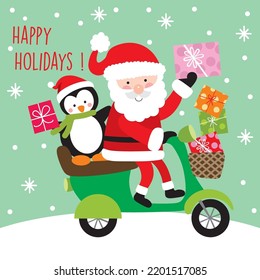 Cute Santa riding a motorbike