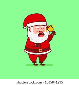 Cute Cute Santa ringing bell vector icon illustration.Christmas icon concept.Christmas Character Flat Cartoon Style Suitable for Web Landing Page, Banner, Flyer, Sticker, Card