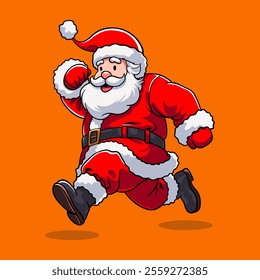Cute santa running cartoon character chibi style