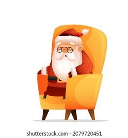 Cute Santa sits in a chair, dozing, sleeping. Christmas illustration on isolated white background