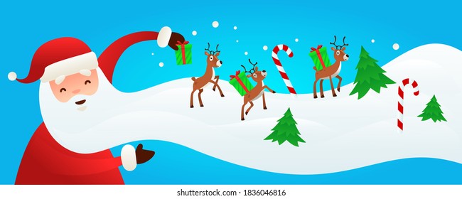Cute Santa Slaus with big beard made of snow concept. Vector illustration
