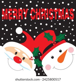 Cute santa and snowman for christmas card, gift bag or box design