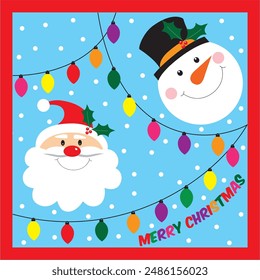 Cute santa and snowman for christmas card, gift bag or box design
