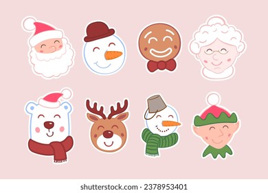 cute santa, snowman, polar bear and other christmas characters stickers.