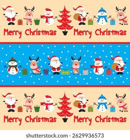 cute santa, snowman and reindeer for Christmas card, gift bag or box design



