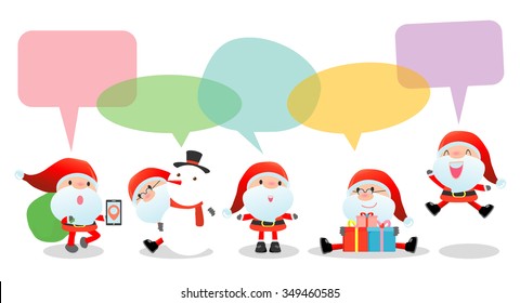 Cute santa with speech bubbles on white background, stylish children Santa claus Costumes with speech bubble, santa  talking with speech balloon. happy new year Vector Illustration, Merry Christmas