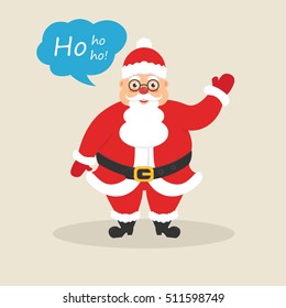 Cute Santa wave his hand and say ho-ho-ho. Character for Christmas and New Year. Modern flat design. Vector illustration