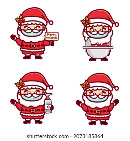 Cute santa wear medical mask,washing hands,and use handsanitizer protect coronavirus covid-1. New normal christmas concept 